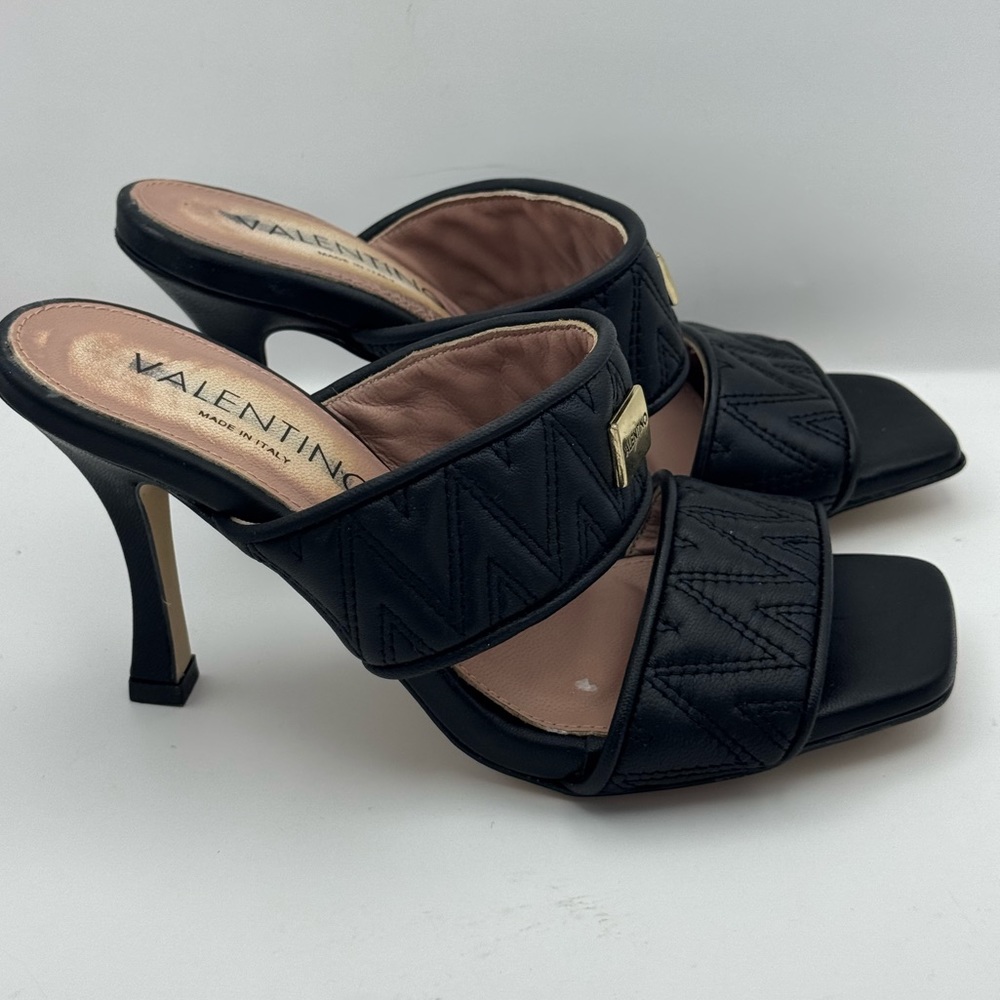 Valentino Black Quilted Leather Two-Band High Heel Mule - Picture 4 of 9